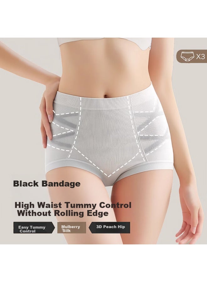 Gracewell 7a Mulberry Silk Antibacterial High-waisted Women's Underwear Tummy Control Seamless Ultra-high Elasticity 3-pack - Image 3