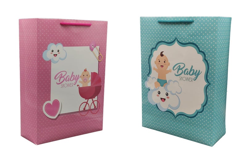 TASCHE Pink and Turquoise Baby Shower Design Assorted Paper Bags with Baby Theme | Gift Bags for Gifting, Return gifts,presents (11 * 8 * 3 Inches) (Pack of 40) - Image 1