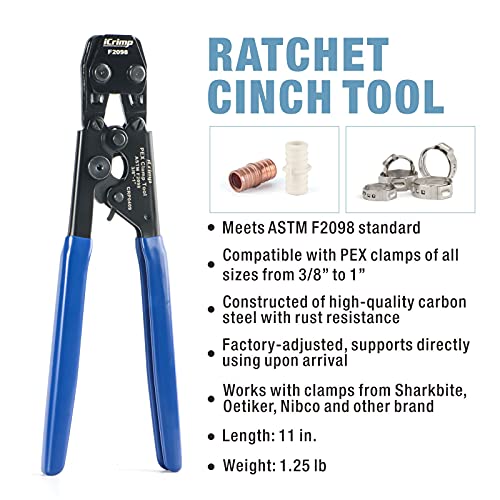 iCrimp PEX Clamp Cinch Tool for 3/8-inch to 1-inch Stainless Steel Clamps meet ASTM F2098 Standard with Pex Pipe Cutter Blue&red - Image 2