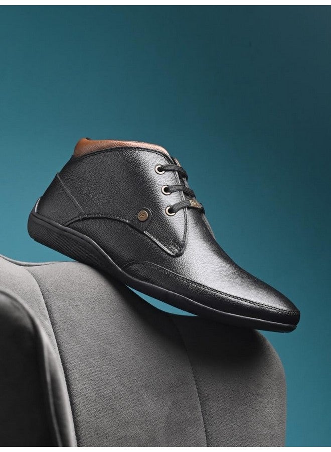 egoss Comforts Premium Genuine Leather Driving Shoe Boots for Men (Black-11)-G-549 - Image 2