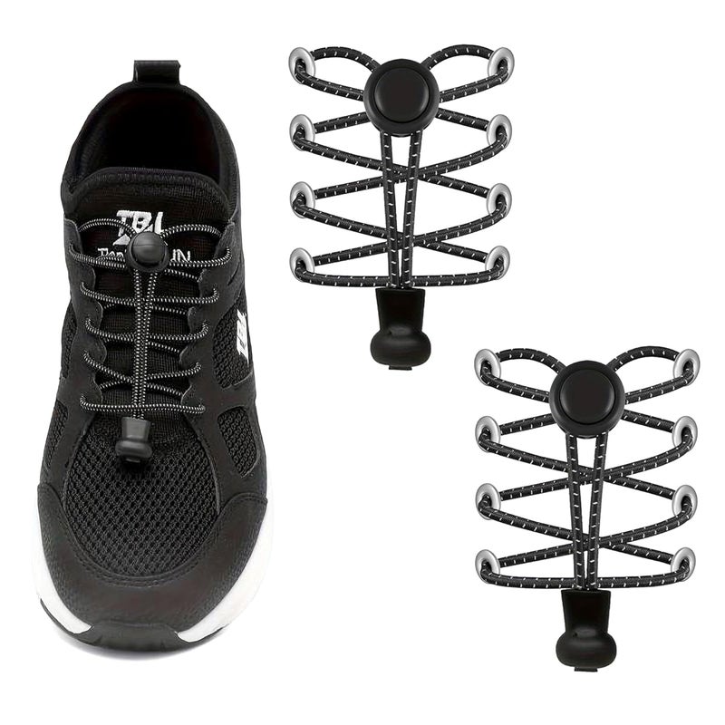 BOLDSTUFF No Tie Shoelaces Elastic Shoe Laces for Sneakers No Tie Shoelaces Lock Shoe Laces Tieless Black for all type Shoes Set for Adults-Unisex | Quick Lace Length: 100 CM | - Image 1