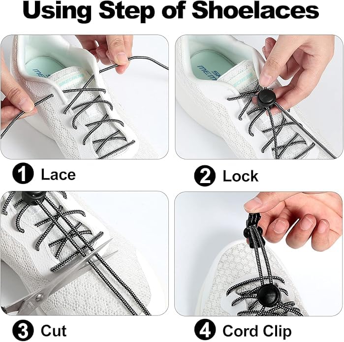 BOLDSTUFF No Tie Shoelaces Elastic Shoe Laces for Sneakers No Tie Shoelaces Lock Shoe Laces Tieless Black for all type Shoes Set for Adults-Unisex | Quick Lace Length: 100 CM | - Image 4