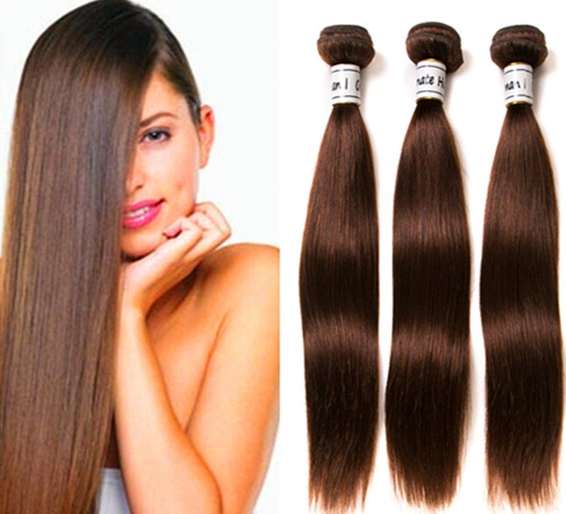 Ornate Hair Brazilian Straight Hair Bundles 3 Pack 100% Human Hair Weave Extensions 9A Grade Light Brown (4#, 8-20 Inch, Sew-In) 