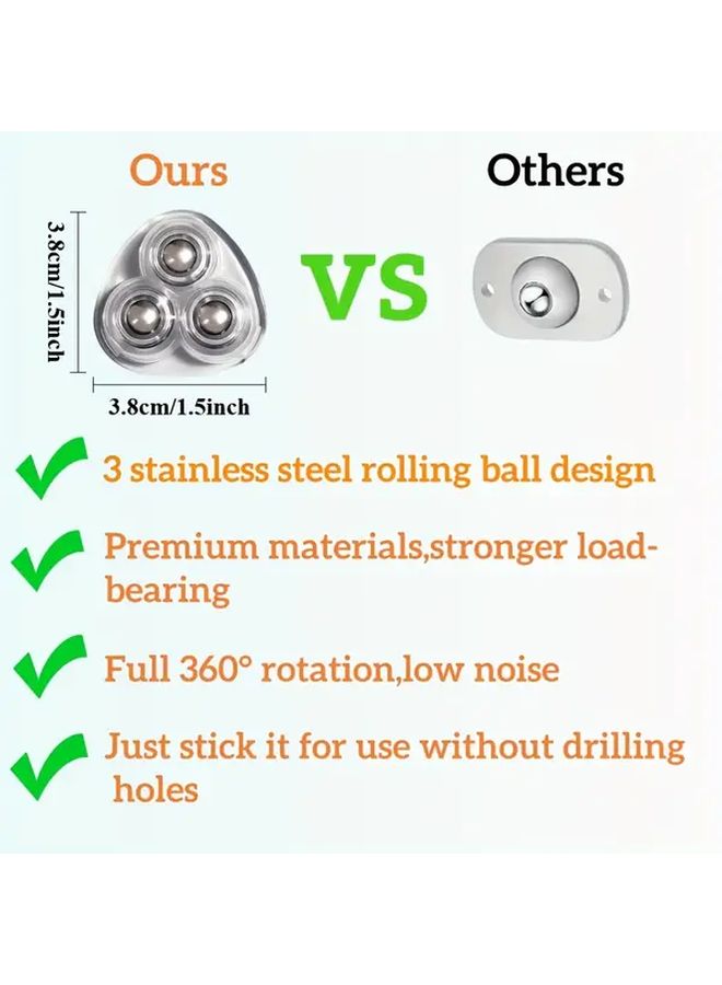 8pcs Self Adhesive Caster Wheels 360 Rotatable Swivel Pulleys For Furniture - Image 3