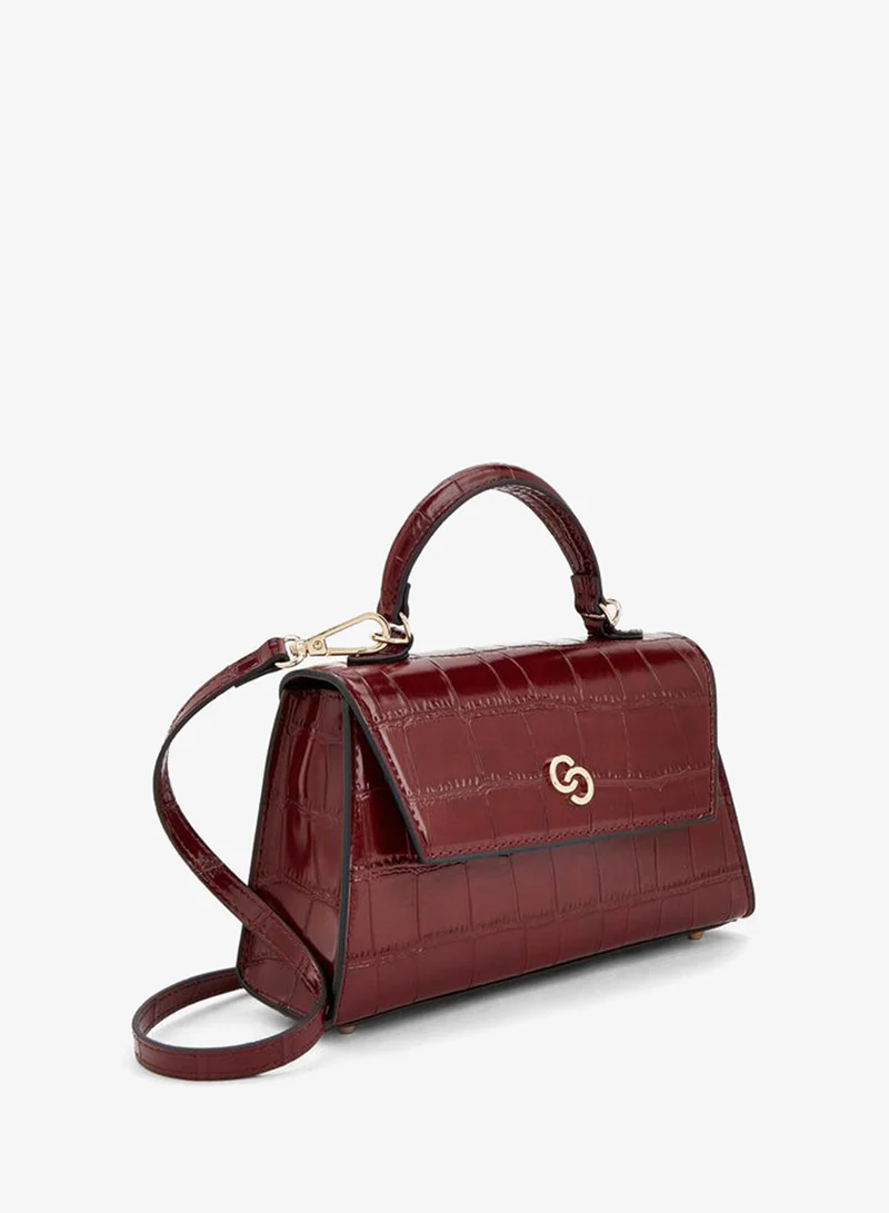 Celeste BURGUNDY Textured Satchel Bag With Button Closure for Women | Best Price UAE