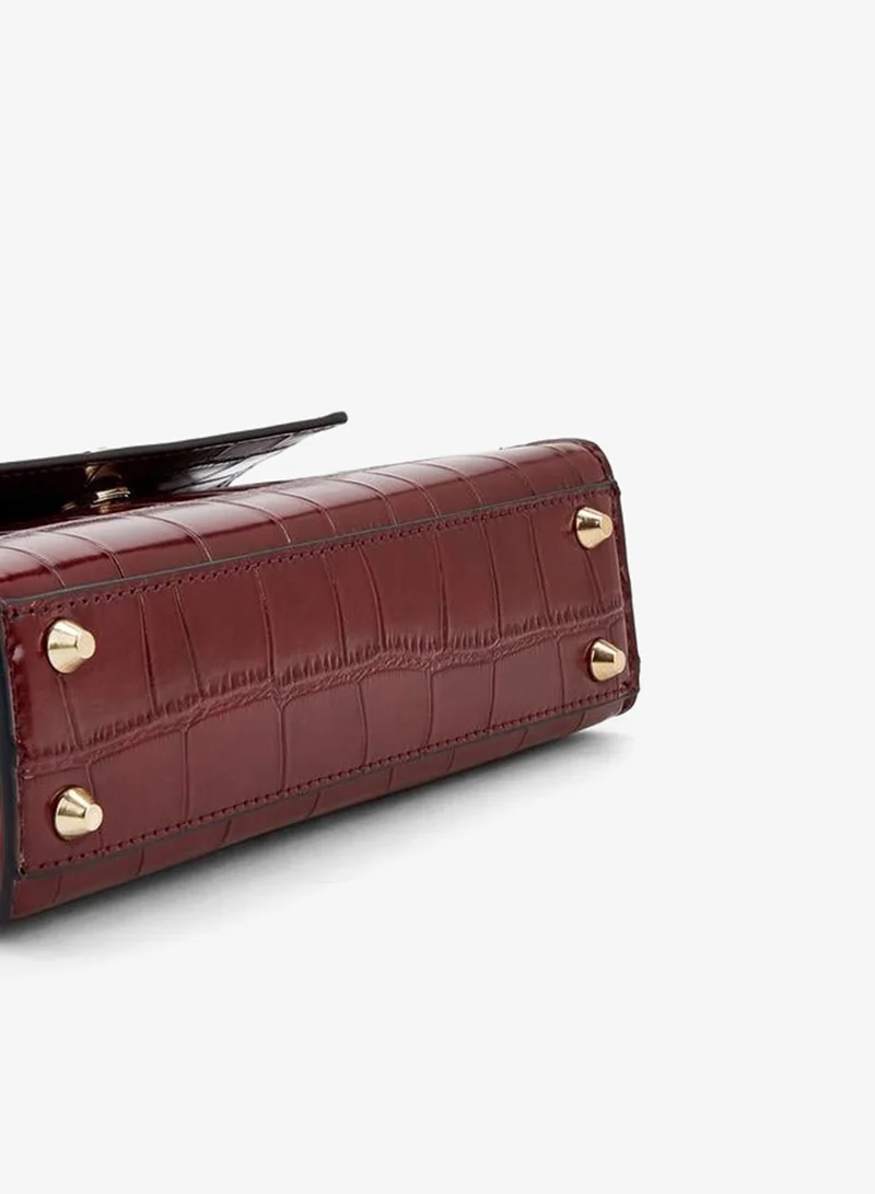 Celeste BURGUNDY Textured Satchel Bag With Button Closure for Women | Best Price UAE