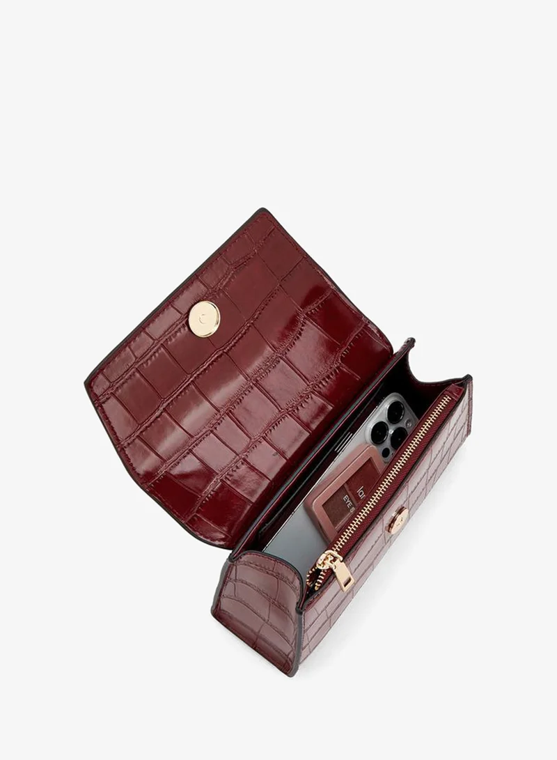 Celeste BURGUNDY Textured Satchel Bag With Button Closure for Women | Best Price UAE