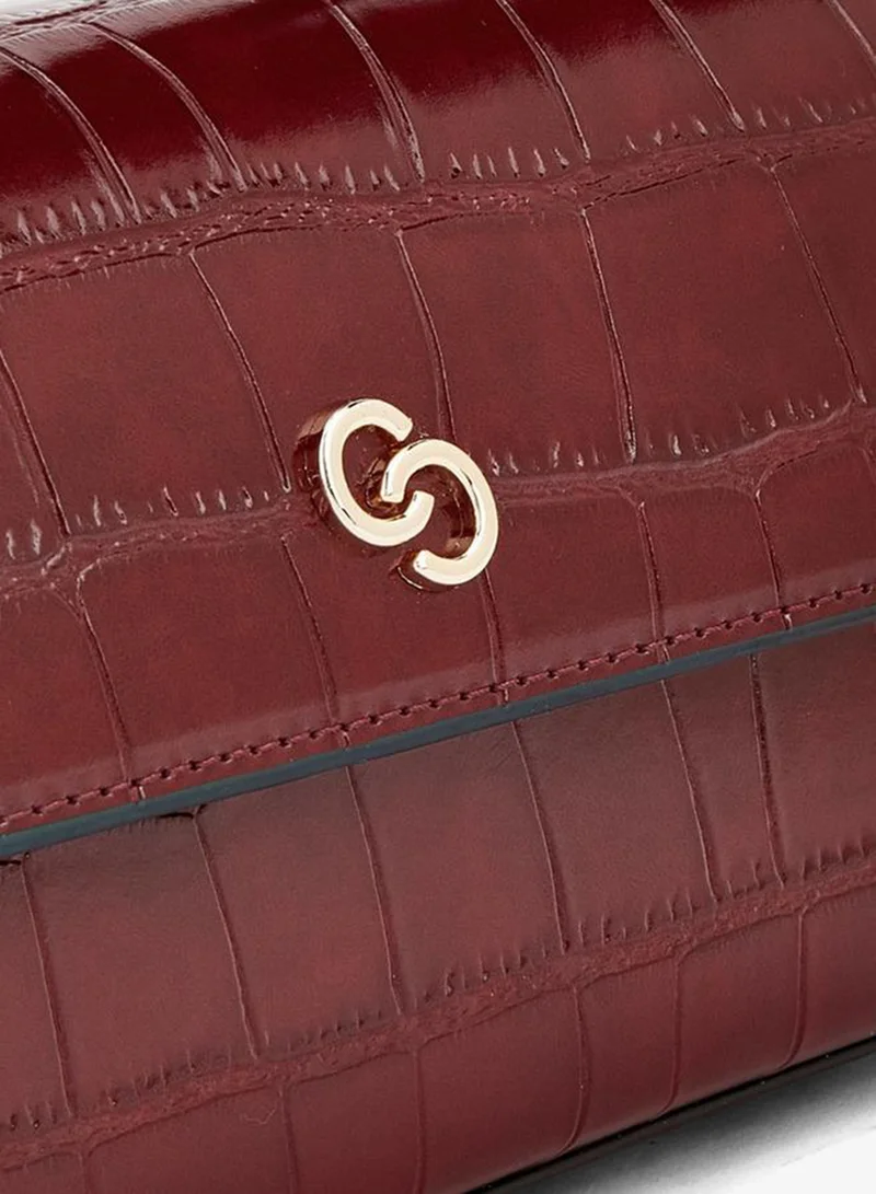 Celeste BURGUNDY Textured Satchel Bag With Button Closure for Women | Best Price UAE