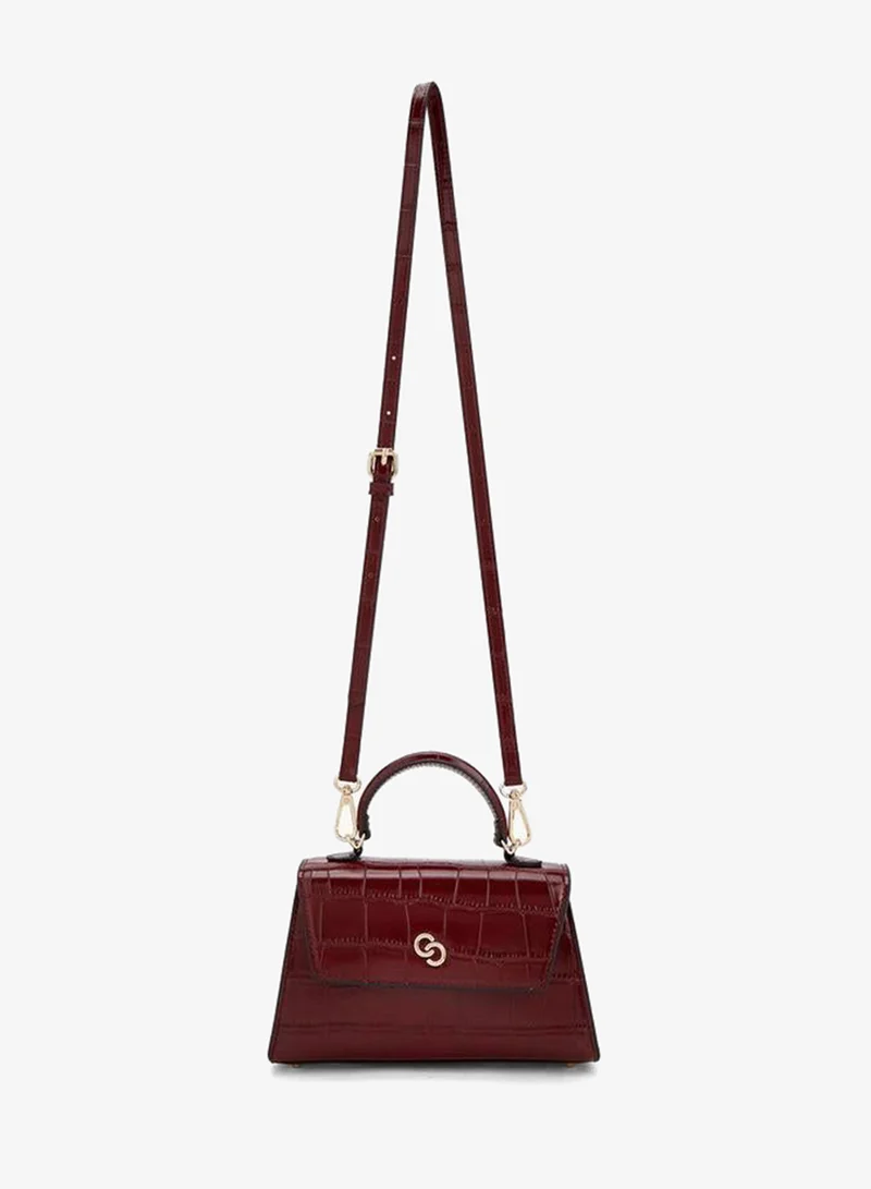 Celeste BURGUNDY Textured Satchel Bag With Button Closure for Women | Best Price UAE