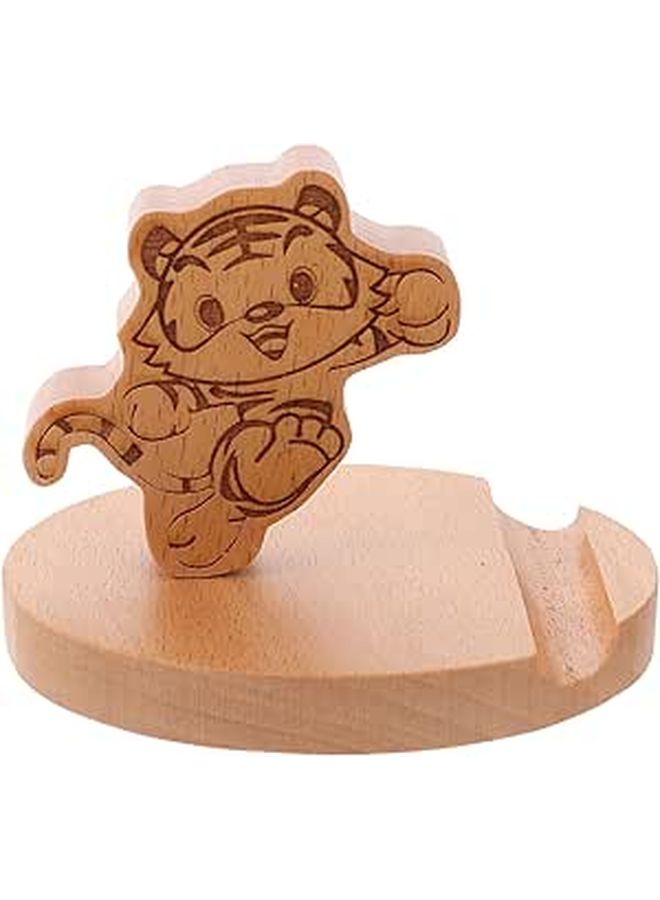 Wooden Tiger Design Phone Holder Stand Portable Desktop Travel Cartoon Bracket - Image 1