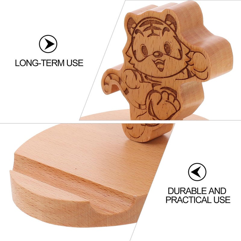 Wooden Tiger Design Phone Holder Stand Portable Desktop Travel Cartoon Bracket - Image 4
