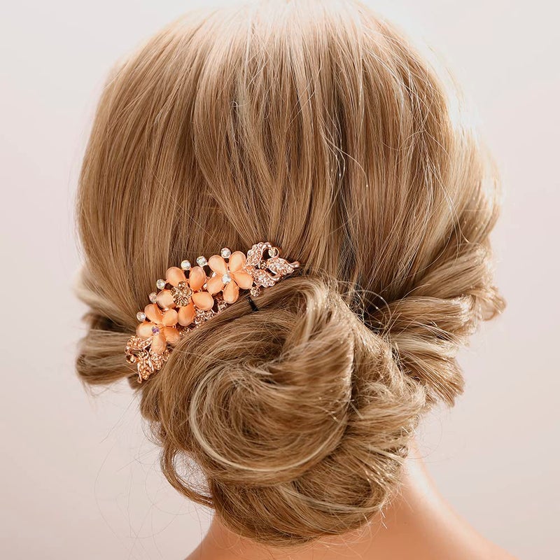 Aimimier Vintage Flower Crystal Hair Combs Long Teeth Rhinestone Hair Pins Wedding Bridal Hair Accessories Prom Party Hair Jewelry for Women and GirlsChampagne