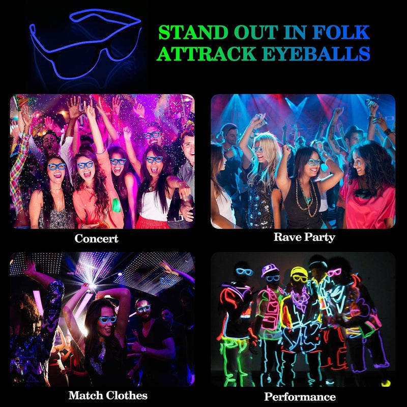 YouRfocus Wireless LED Light Up Glasses Glow in the Dark Neon Rave Glasses for Rave Party, EDM, Halloween, Christmas (Green) - Image 1