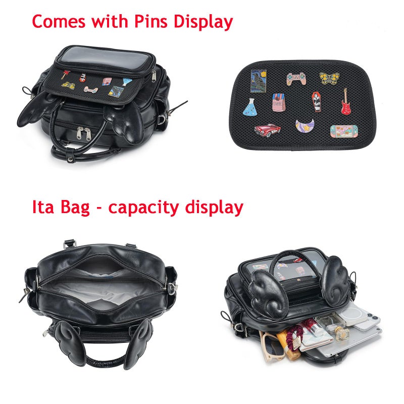 RAINBOW SMILE Y2K Angel Wing Ita Bag - Pins Display Bag, 3-in-1 Convertible Crossbody Handbag Backpack for Anime - Image 4