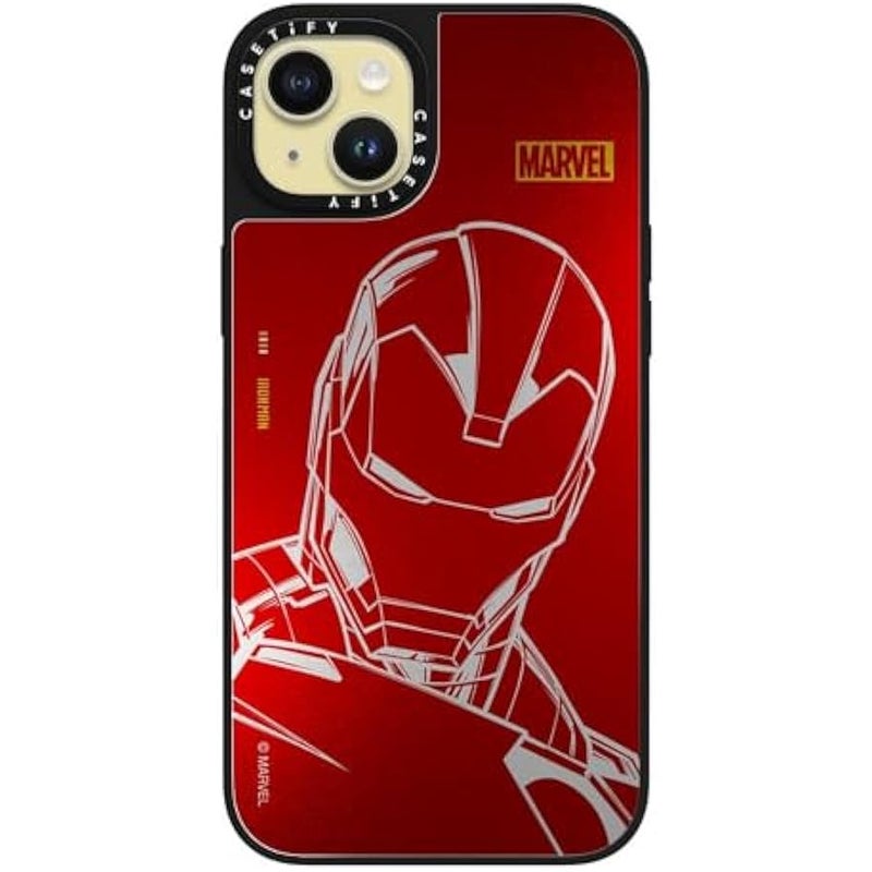 Casetify Mirror iPhone 15 Plus Case 【Iron Man Co-Lab/Reflective / 4.9ft Drop Protection/Compatible with Magsafe】 - Iron Man - Red - Silver on Black - Image 1