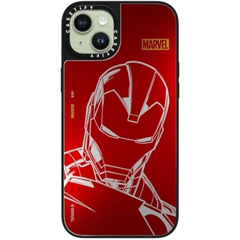 Casetify Mirror iPhone 15 Plus Case 【Iron Man Co-Lab/Reflective / 4.9ft Drop Protection/Compatible with Magsafe】 - Iron Man - Red - Silver on Black - Image 2