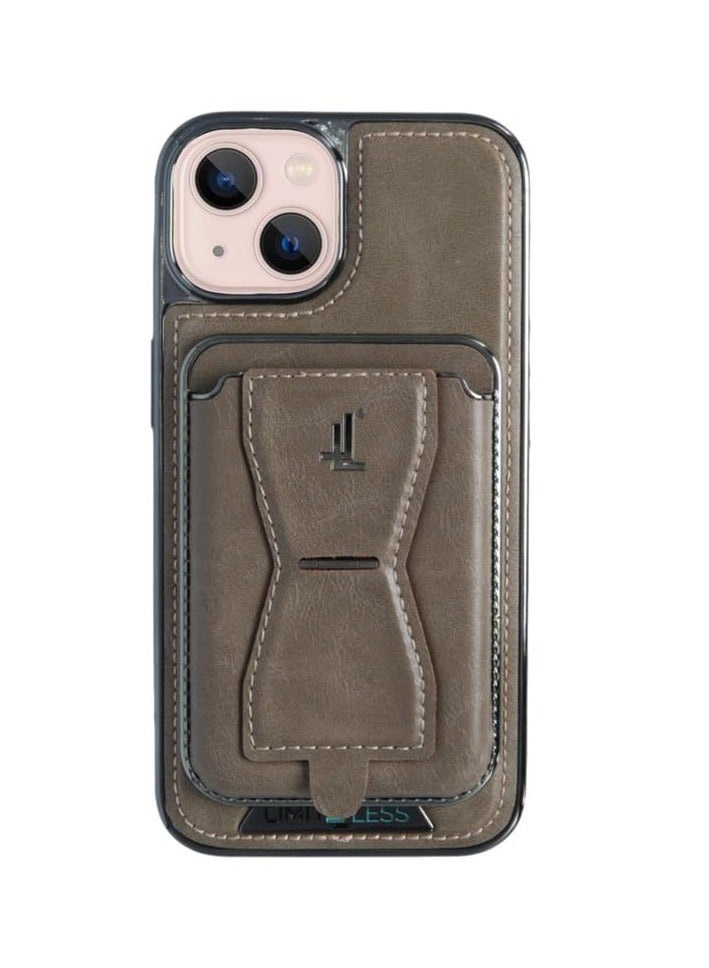 ليمتليس جراب جلدي لهاتف iPhone 13 مع حامل بطاقات قابل للفصل وحامل، واقي خلفي نحيف، غطاء جلدي ناعم الملمس، فتحات الشعار، جراب خلفي كامل مضاد للخدش ومضاد للصدمات، رمادي - Image 1