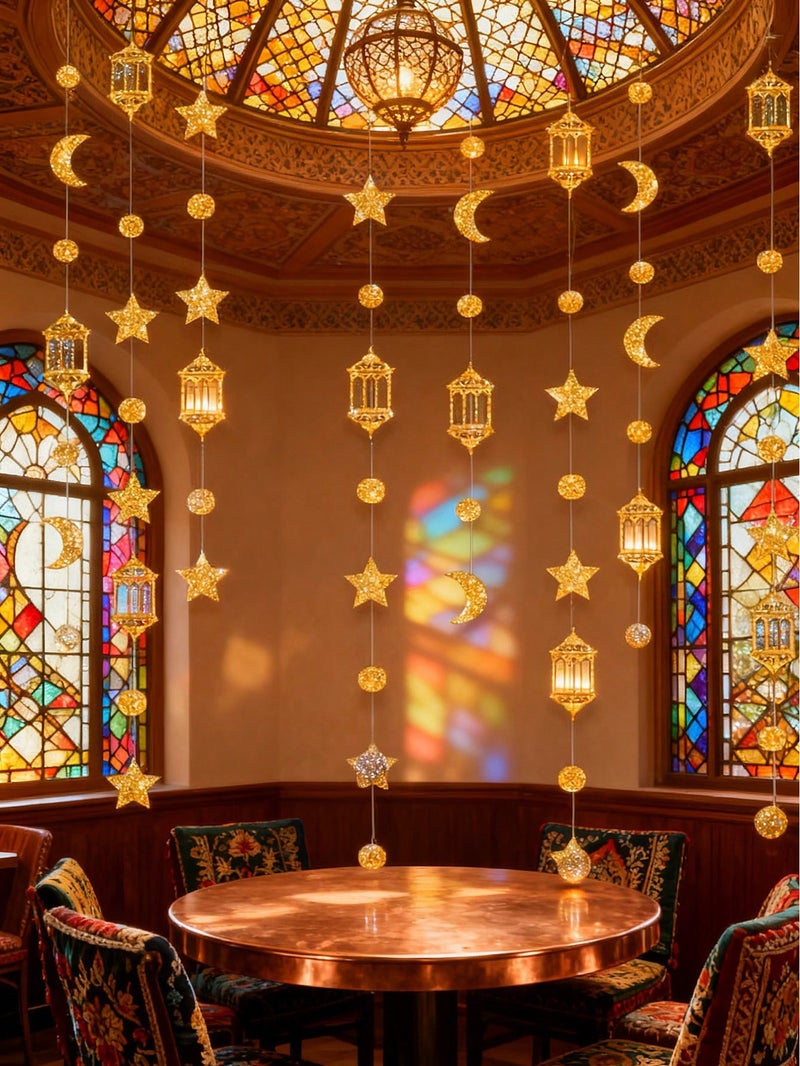 Ramadan Decorations Hanging Garland With Gold Stars, Moons And Lanterns 3 Meter Length For Home And Party Decor - Image 2