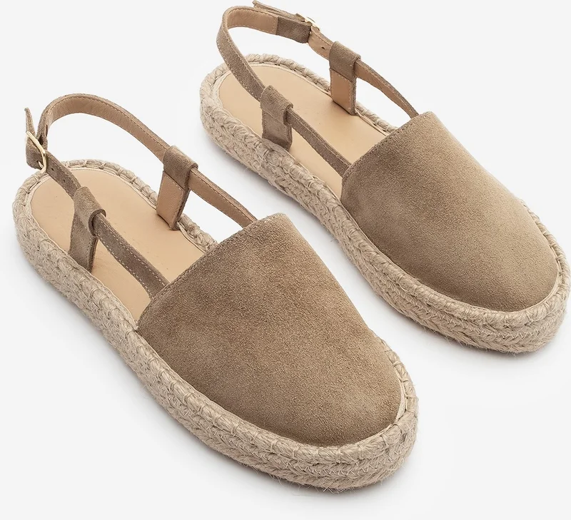 MARJIN Women Genuine Leather Slingback Jute Espadrille Olive Suede Sandals Zutan