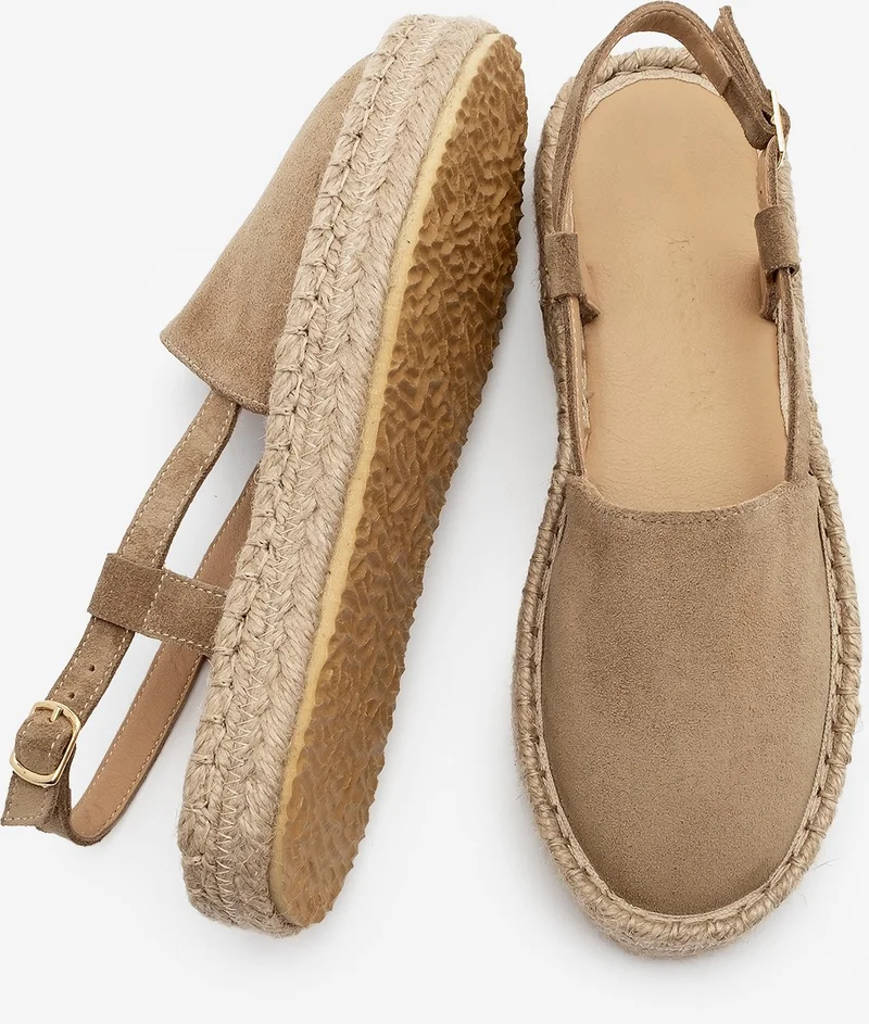 MARJIN Women Genuine Leather Slingback Jute Espadrille Olive Suede Sandals Zutan