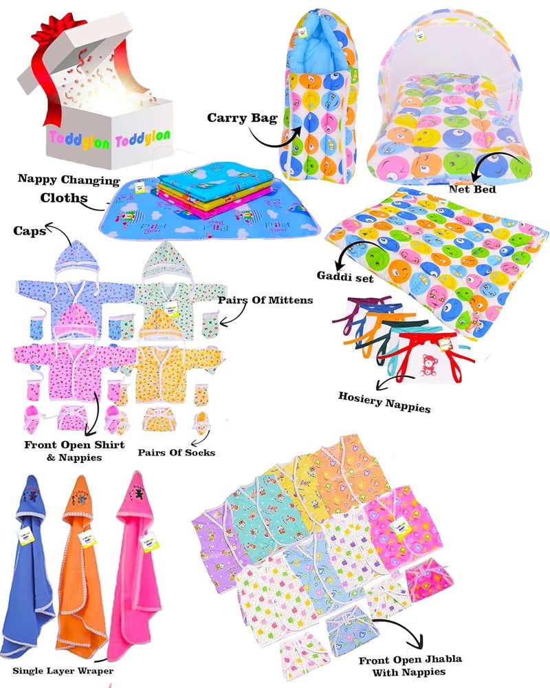 Toddylon Flat Bed 56 in 1 New Born Baby Products All | Gift Packs | Maternity Kit | Baby Clothes | Baby Bedding | Essentials Items | Baby Shower | Infants Combo (Multicolor, 0-6 Months) - Image 2