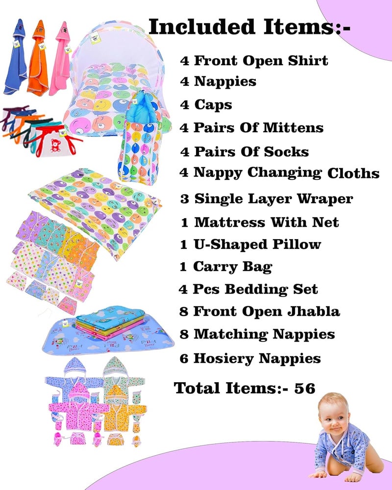 Toddylon Flat Bed 56 in 1 New Born Baby Products All | Gift Packs | Maternity Kit | Baby Clothes | Baby Bedding | Essentials Items | Baby Shower | Infants Combo (Multicolor, 0-6 Months) - Image 3