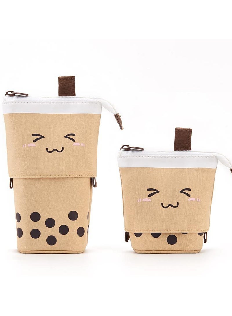 Brown Cute Vertical Telescopic Pop-Up Cosmetic Bag Pencil Case Office Storage Box Suitable For Girls Students Ladies Adults - Image 1