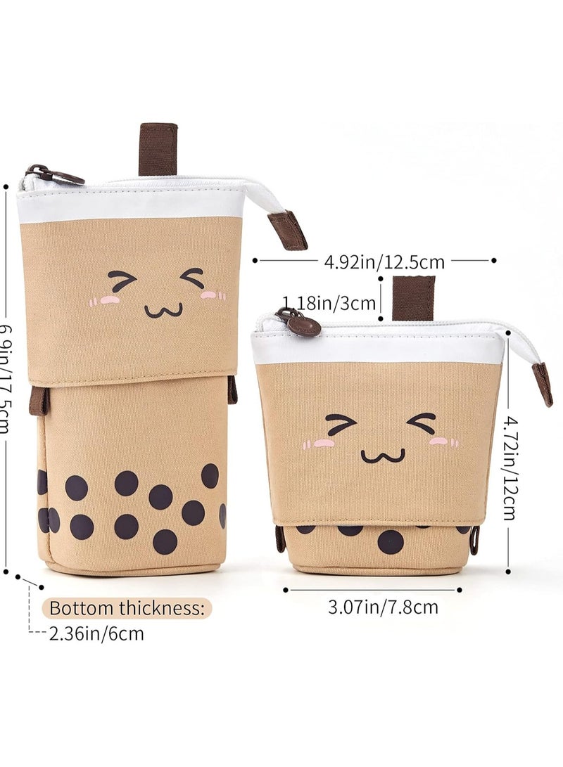 Brown Cute Vertical Telescopic Pop-Up Cosmetic Bag Pencil Case Office Storage Box Suitable For Girls Students Ladies Adults - Image 2