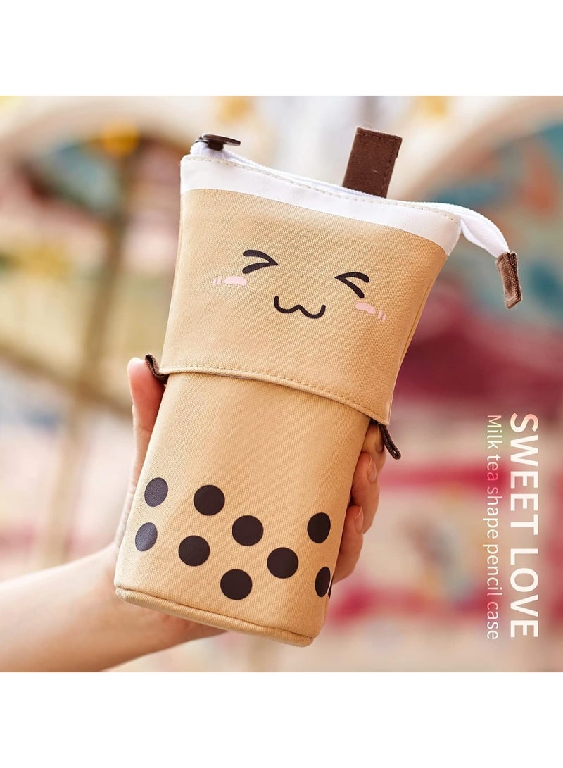 Brown Cute Vertical Telescopic Pop-Up Cosmetic Bag Pencil Case Office Storage Box Suitable For Girls Students Ladies Adults - Image 5