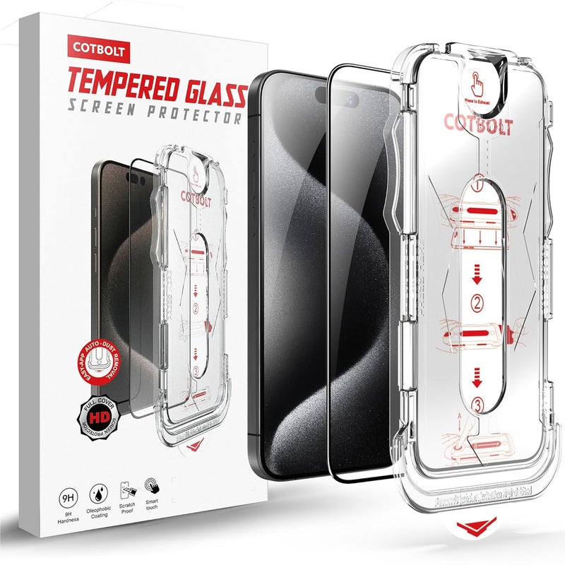 Cotbolt Tempered Glass for iPhone 15 Pro Max Screen Protector [Military Grade Shatterproof & Longest Durable] Screen Protector iPhone 15 Pro Max Tempered Glass Full Coverage - Image 3