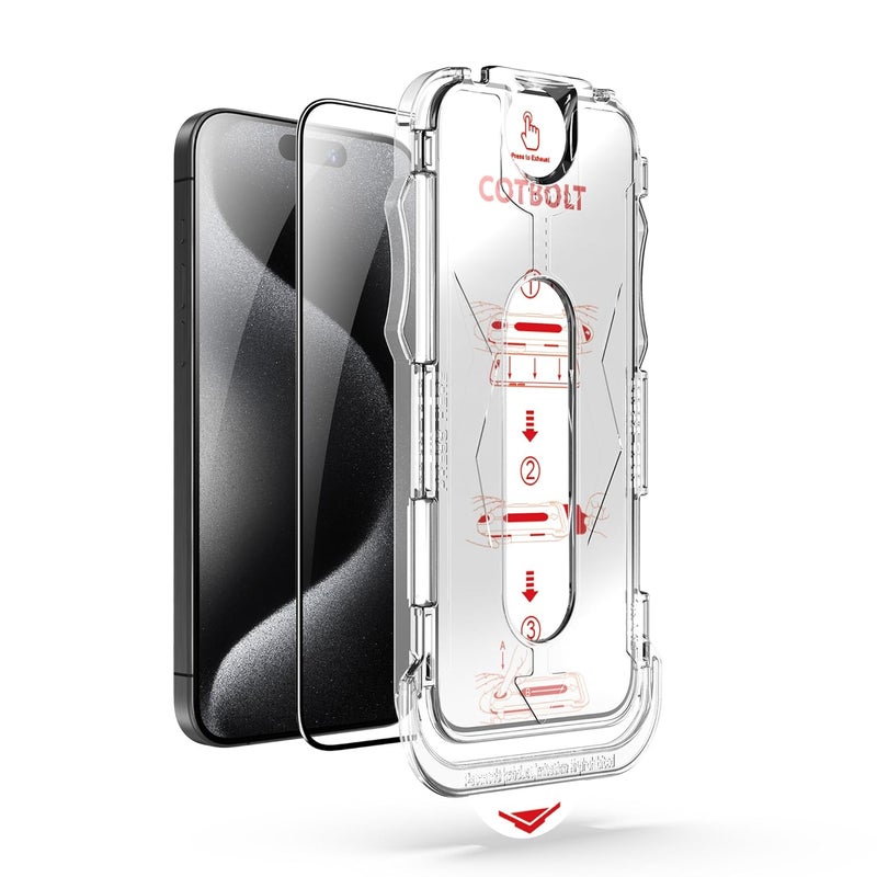 Cotbolt Tempered Glass for iPhone 15 Pro Max Screen Protector [Military Grade Shatterproof & Longest Durable] Screen Protector iPhone 15 Pro Max Tempered Glass Full Coverage - Image 1
