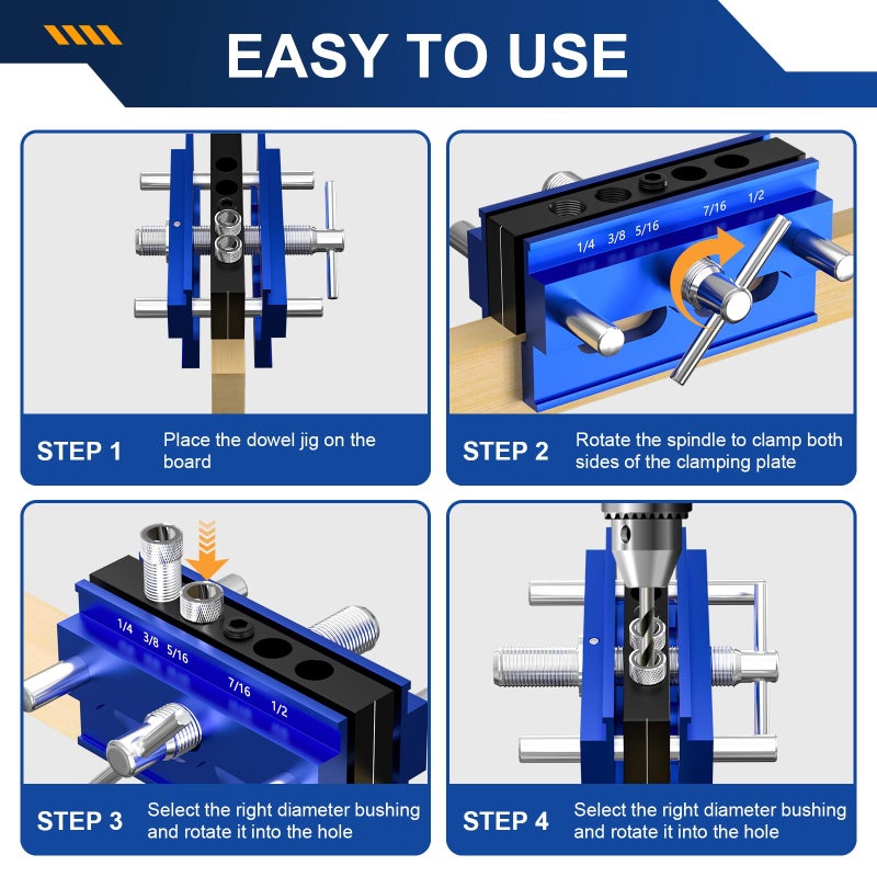 Beaiguna Self Centering Dowel Jig Kit, Drill Guide Jig Block for Straight Holes with 6PCS Drill Bushings, Premium Self Centering Doweling Jig Kit for Woodworking, Adjustable Width Biscuit Joiner Tool - Image 5