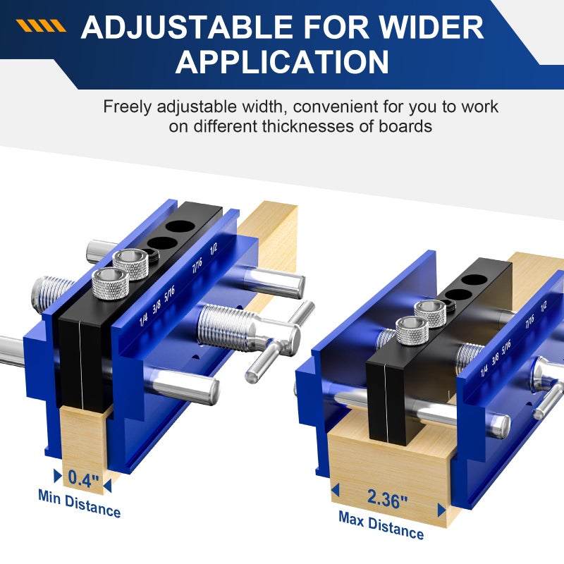 Beaiguna Self Centering Dowel Jig Kit, Drill Guide Jig Block for Straight Holes with 6PCS Drill Bushings, Premium Self Centering Doweling Jig Kit for Woodworking, Adjustable Width Biscuit Joiner Tool - Image 4