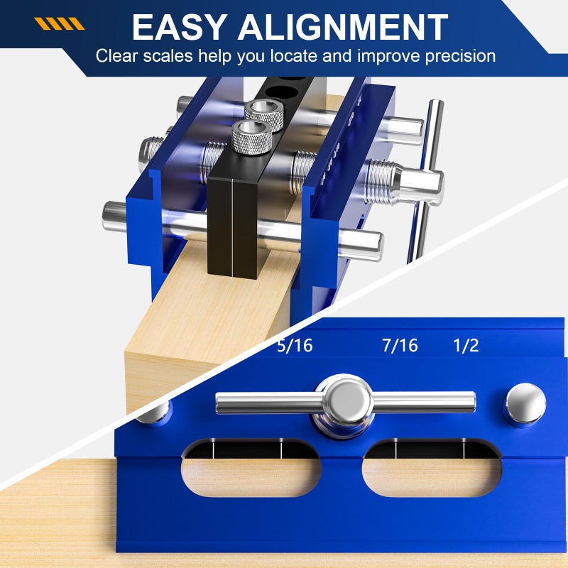 Beaiguna Self Centering Dowel Jig Kit, Drill Guide Jig Block for Straight Holes with 6PCS Drill Bushings, Premium Self Centering Doweling Jig Kit for Woodworking, Adjustable Width Biscuit Joiner Tool - Image 2