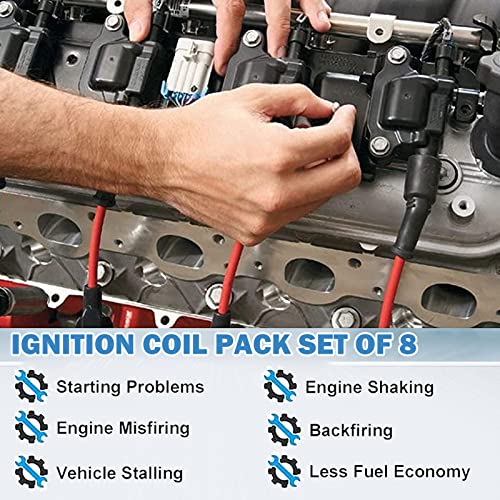 Yikesai 12611424 Ignition Coil Pack Compatible with Chevy Cadillac GMC Pontiac 5.3L 6.0L V8 Engine G8 Grand Prix H3 Silverado Tahoe Yukon Impala - Replace # 12570616 D510C UF413, set of 8 Ignition Coil - Image 4