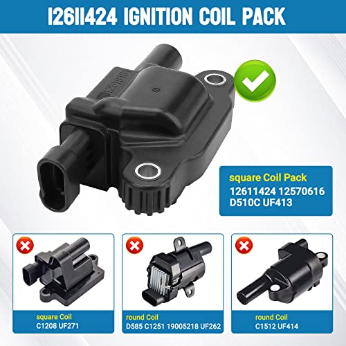 Yikesai 12611424 Ignition Coil Pack Compatible with Chevy Cadillac GMC Pontiac 5.3L 6.0L V8 Engine G8 Grand Prix H3 Silverado Tahoe Yukon Impala - Replace # 12570616 D510C UF413, set of 8 Ignition Coil - Image 2
