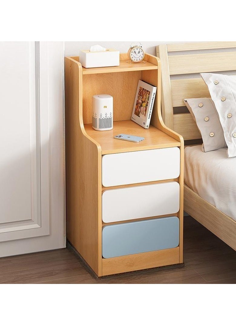Arabest 30cm Three Drawer Bedside Table, Shelf Simple Modern Small Ultra-Narrow Simple Bedside Mini Storage Cabinet Rental Room with Storage Cabinet（Pine Wood Color）  - Image 1