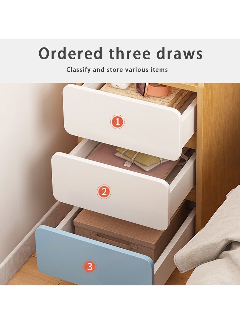 Arabest 30cm Three Drawer Bedside Table, Shelf Simple Modern Small Ultra-Narrow Simple Bedside Mini Storage Cabinet Rental Room with Storage Cabinet（Pine Wood Color）  - Image 2