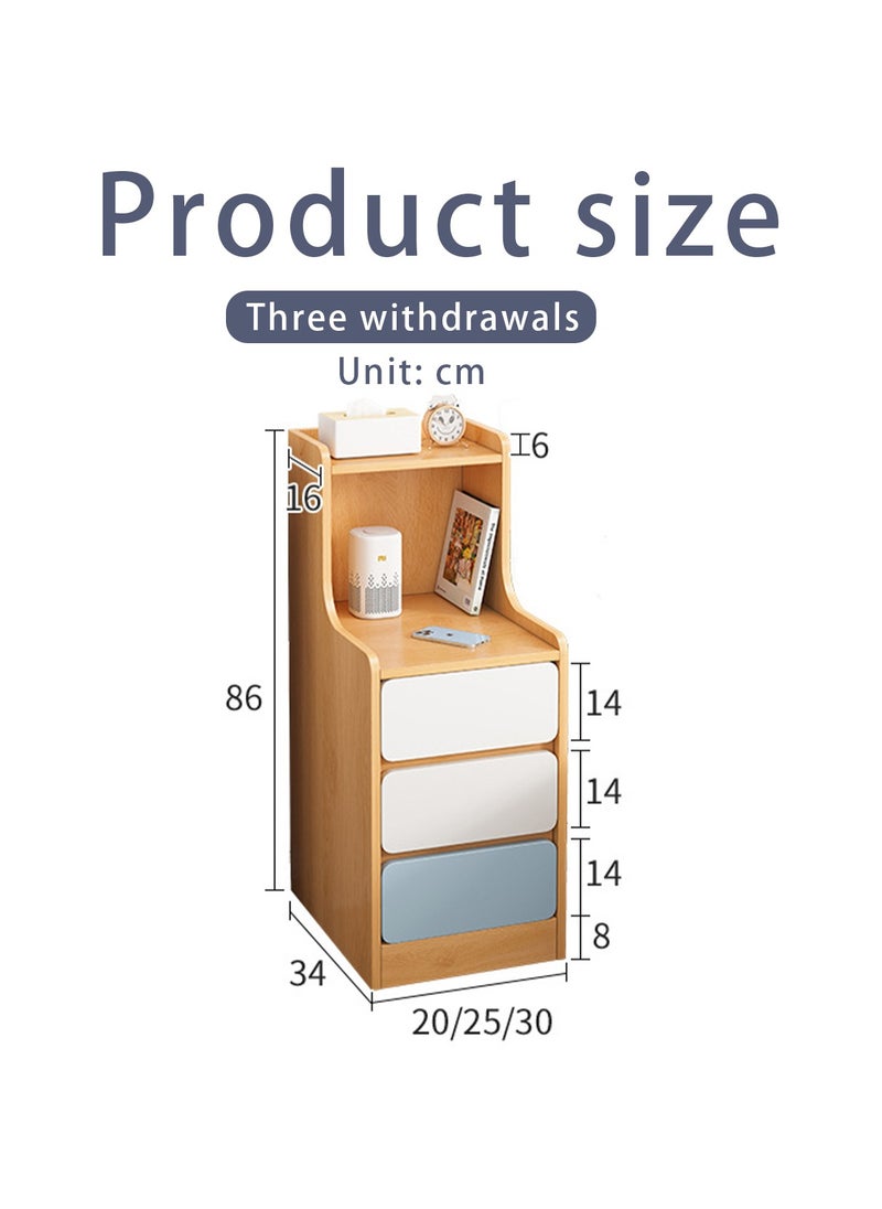 Arabest 30cm Three Drawer Bedside Table, Shelf Simple Modern Small Ultra-Narrow Simple Bedside Mini Storage Cabinet Rental Room with Storage Cabinet（Pine Wood Color）  - Image 5