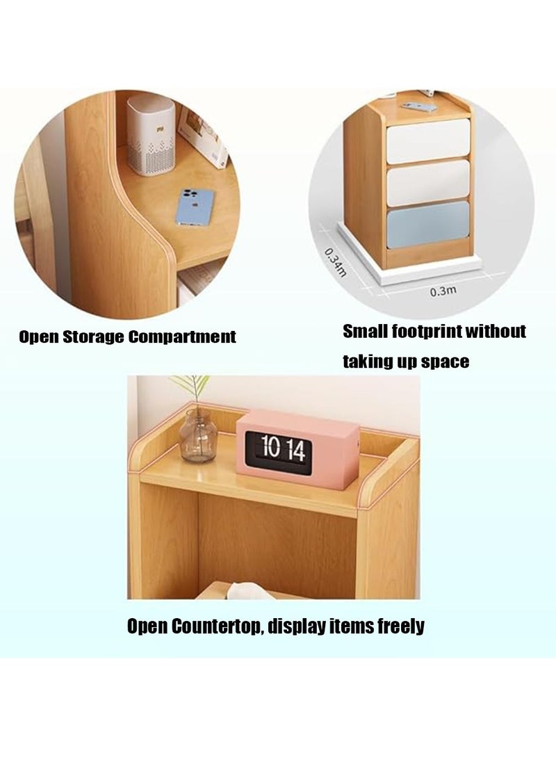 Arabest 30cm Three Drawer Bedside Table, Shelf Simple Modern Small Ultra-Narrow Simple Bedside Mini Storage Cabinet Rental Room with Storage Cabinet（Pine Wood Color）  - Image 3