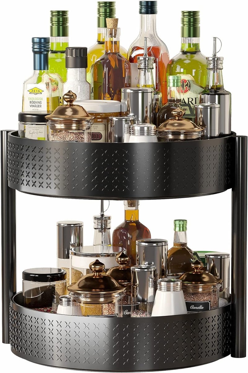 FEELING MALL Rotating Kitchen Trolley MultiPurpose Kitchen Rack Kitchen Items Kitchen Accessories Item 360 Rotating Lazy Susan Organiser Spice Rack for Kitchen Makeup Stand 2 Tier - Image 1