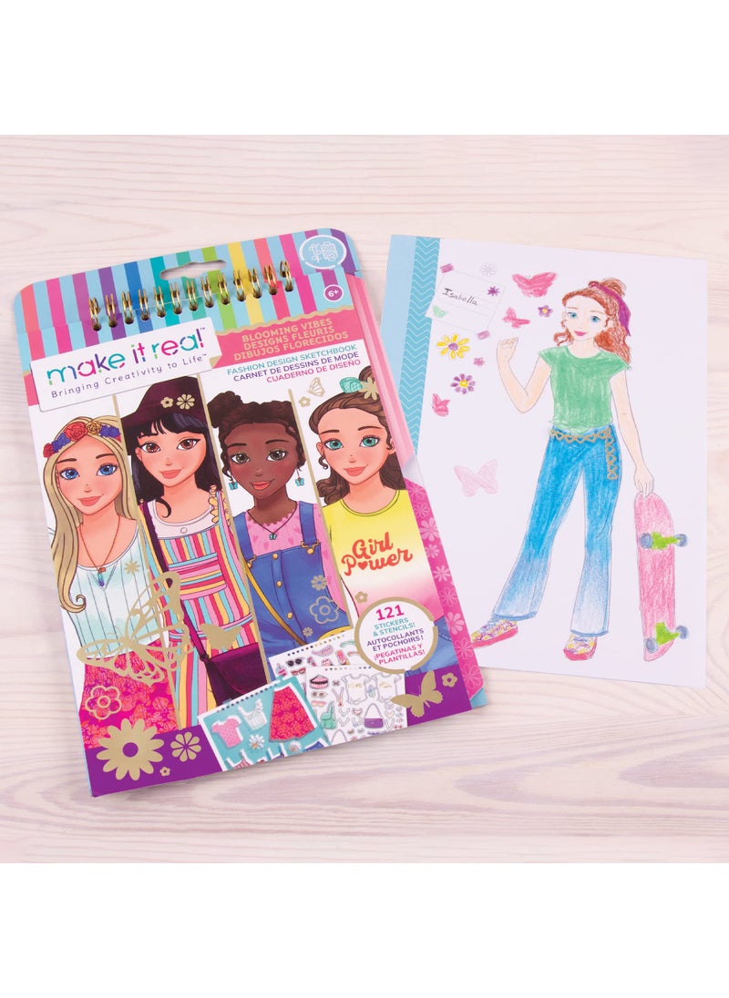 Make It Real Make It Real - Fashion Design Sketchbook: Blooming Vibes - Fashion Sketchbook for Girls - Kids Fashion Design Kit - Fashion Designer Kits for Girls - Fashion Coloring Book for Girls 6-8-10-12-14  - Image 4