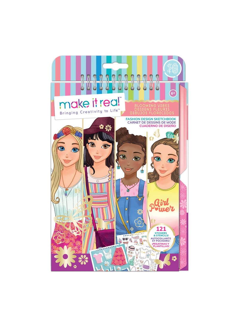 Make It Real Make It Real - Fashion Design Sketchbook: Blooming Vibes - Fashion Sketchbook for Girls - Kids Fashion Design Kit - Fashion Designer Kits for Girls - Fashion Coloring Book for Girls 6-8-10-12-14  - Image 1