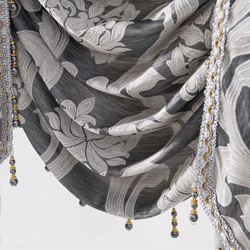 NAPEARL Grey Valances for Windows, Jacquard Swag Curtains for Living Room, Damask Waterfall Curtains Valance and Swags for Bedroom, Kitchen (1 Panel, 61-Inch Wide) - Image 5