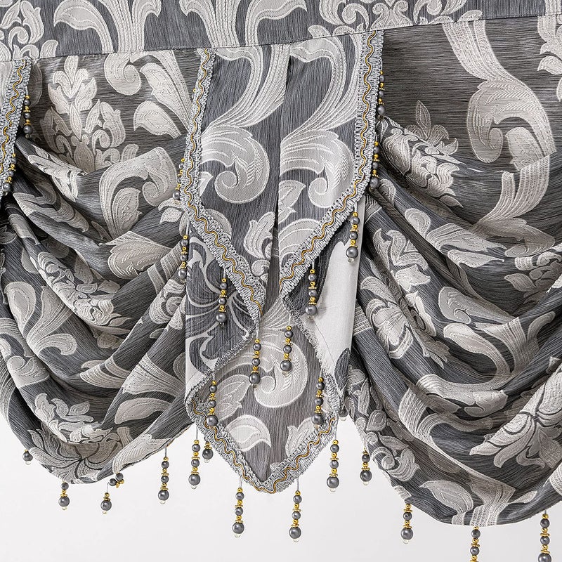 NAPEARL Grey Valances for Windows, Jacquard Swag Curtains for Living Room, Damask Waterfall Curtains Valance and Swags for Bedroom, Kitchen (1 Panel, 61-Inch Wide) - Image 4