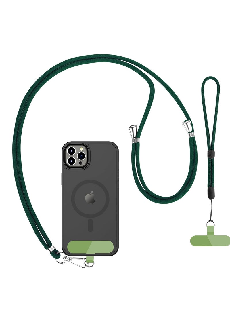 تي نيوفون مجموعة حبل الهاتف - حزام رقبة قابل للتعديل (66 سم) + حزام معصم (20 سم) + علامتي ربط غير لاصقتين - حامل عالمي بدون استخدام اليدين لأجهزة iPhone وAndroid والمزيد (أخضر غامق) - Image 1