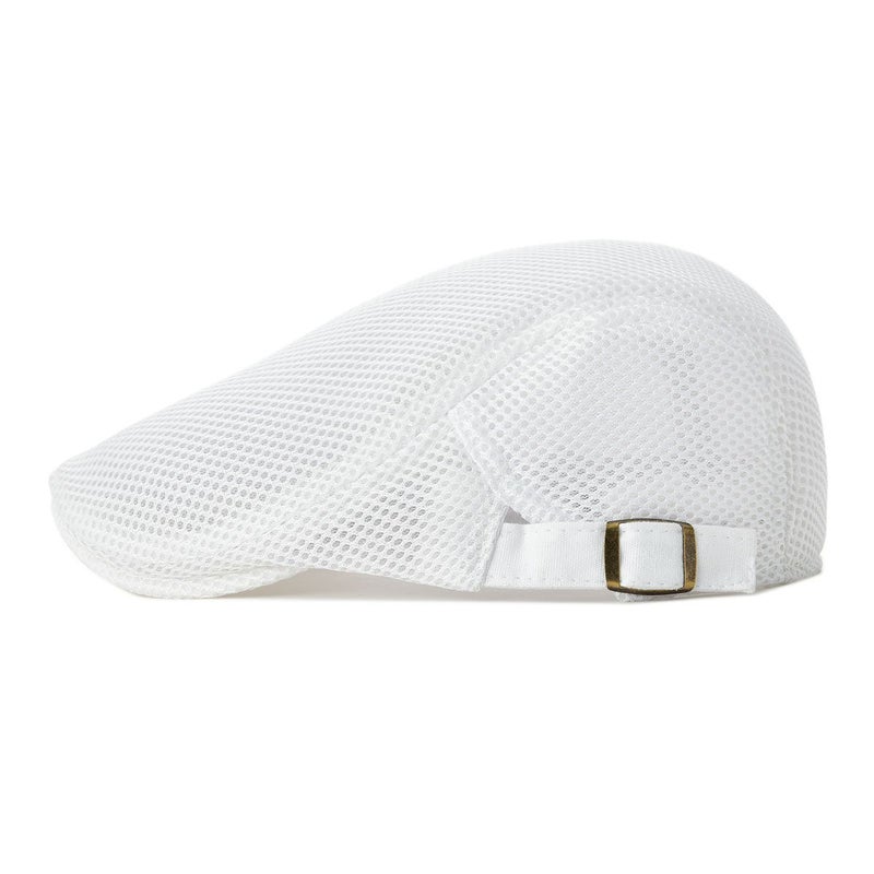VOBOOM Men Breathable Mesh Summer Hat Adjustable Newsboy Beret Ivy Cabbie Flat Cap (White) - Image 2