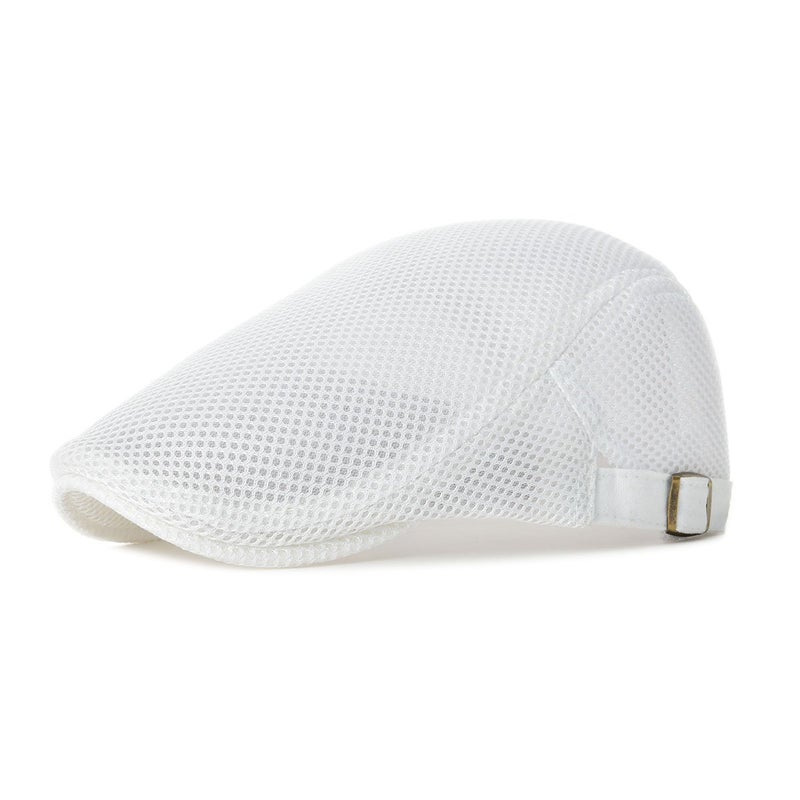 VOBOOM Men Breathable Mesh Summer Hat Adjustable Newsboy Beret Ivy Cabbie Flat Cap (White) - Image 1