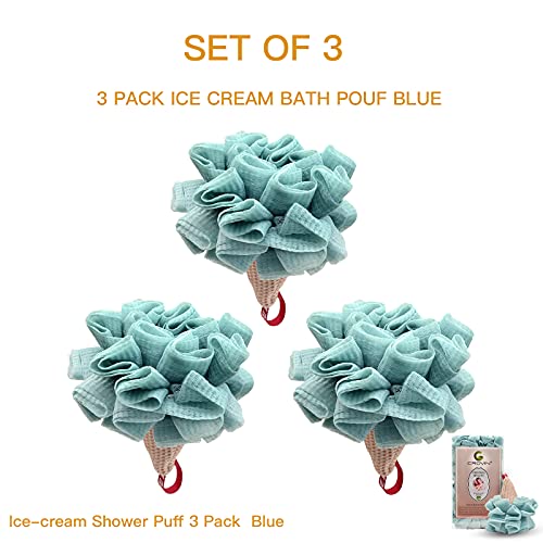 CROVIN Ice Cream Shower Pouf Mesh Ball Bath Loofah Sponge, Men and Children (Blue 4 Packs) Exfoliating Body Scrubber for Body Cleanse - Image 2