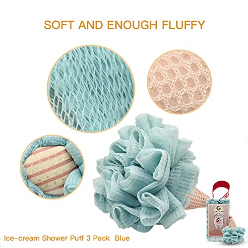 CROVIN Ice Cream Shower Pouf Mesh Ball Bath Loofah Sponge, Men and Children (Blue 4 Packs) Exfoliating Body Scrubber for Body Cleanse - Image 5